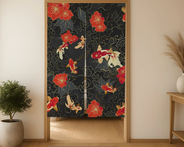 Japanese koi fish noren door curtain room divider