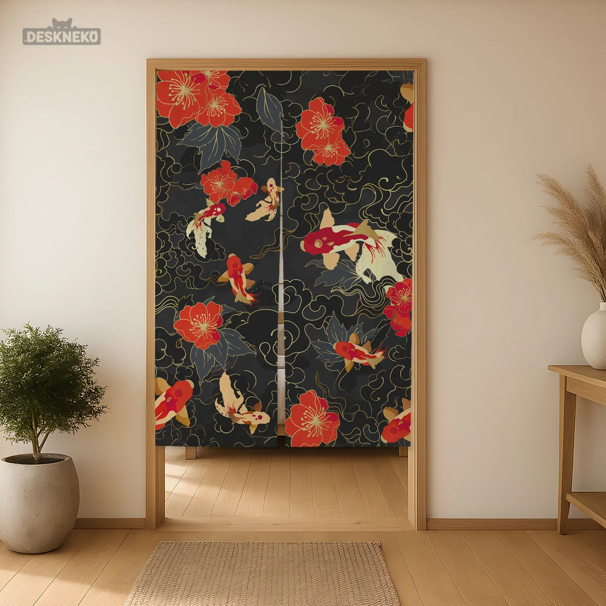 Japanese koi fish noren door curtain room divider