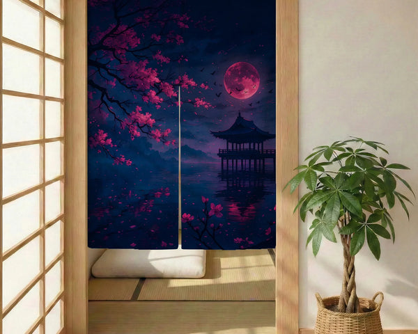 Dark sakura noren door curtain