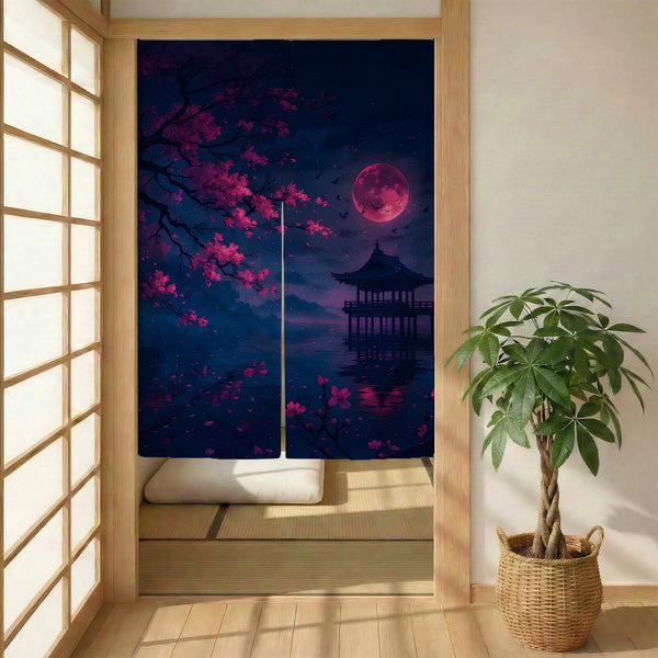 Dark Sakura Noren Door Curtain - Deskneko