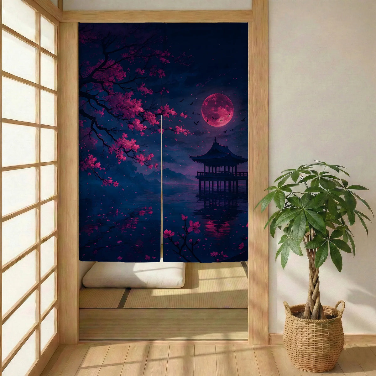 Dark sakura noren door curtain