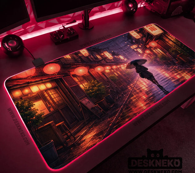 Lofi anime desk mat XXL extended japanese rainy street