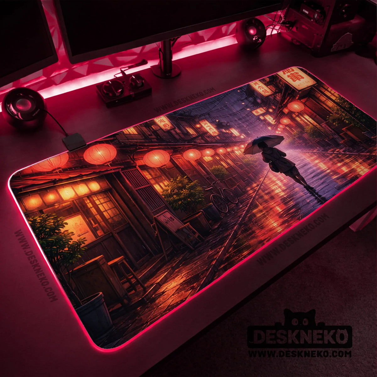 Lofi anime desk mat XXL extended japanese rainy street