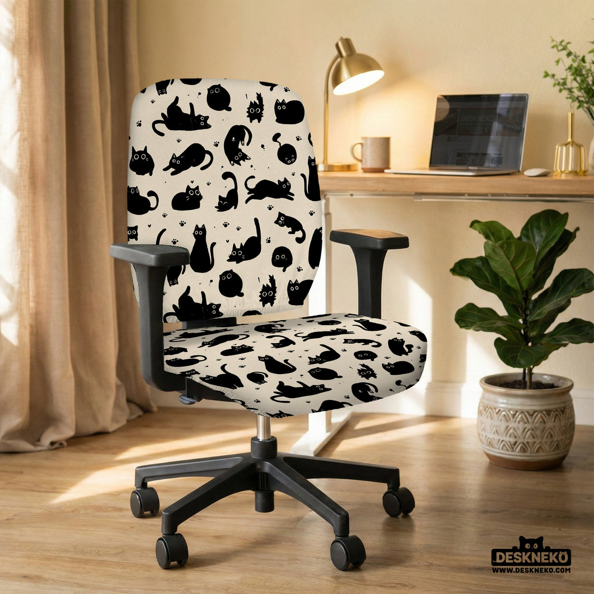 Black cat desk chair cover