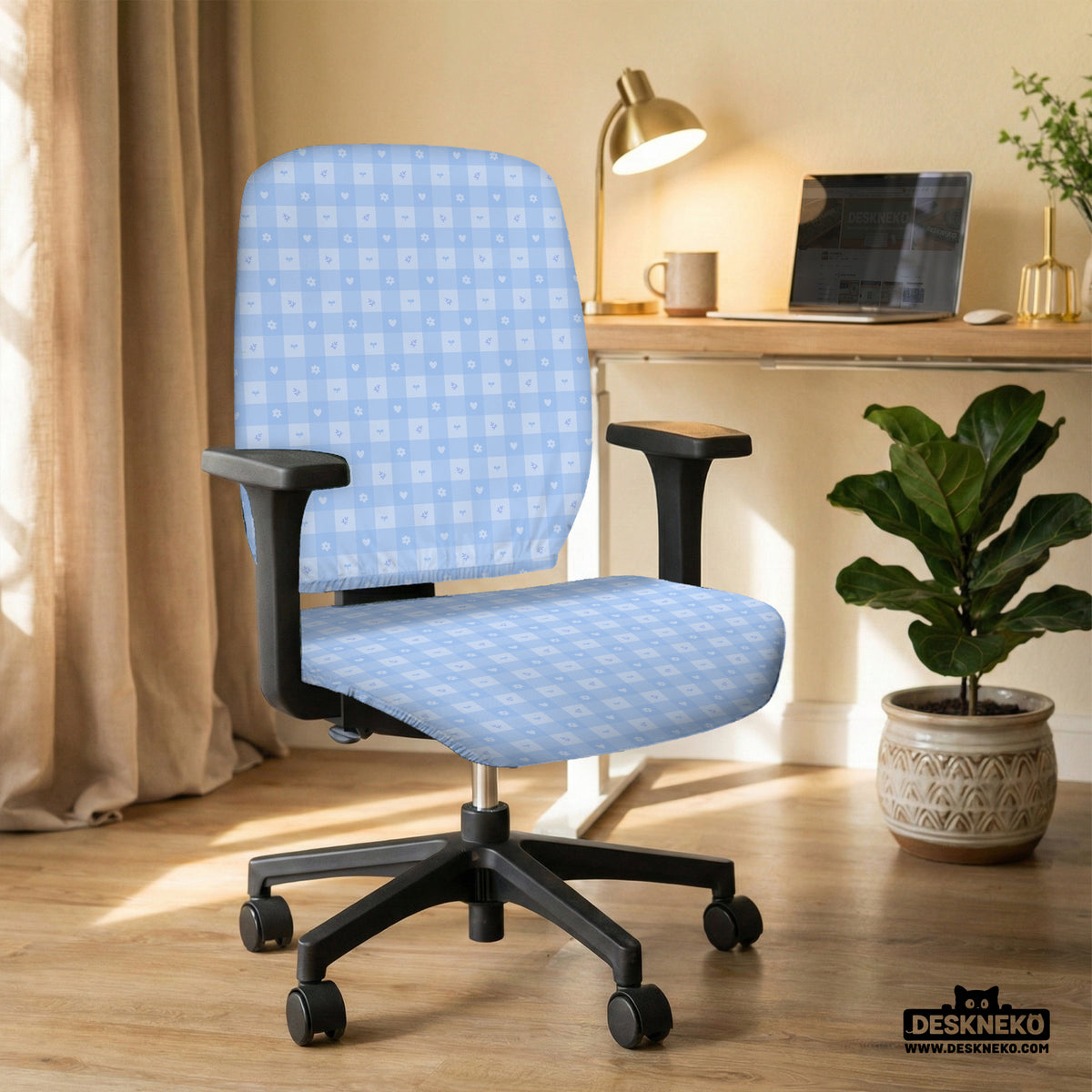 Blue gingham desk chair cover