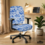 Blue chinoiserie desk chair cover