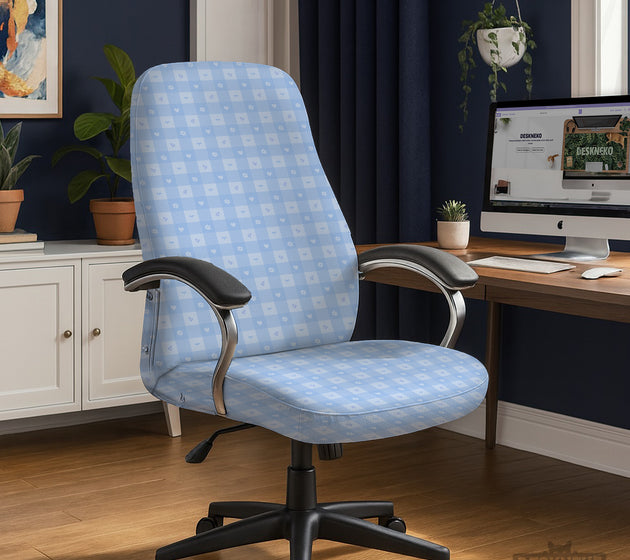 Blue gingham desk chair cover