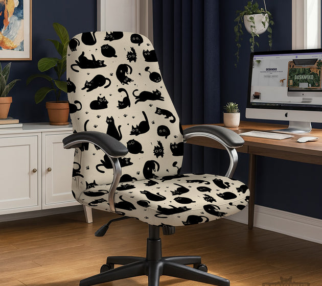 Black cat desk chair cover
