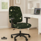 Botanical office chair cover with dark green floral pattern