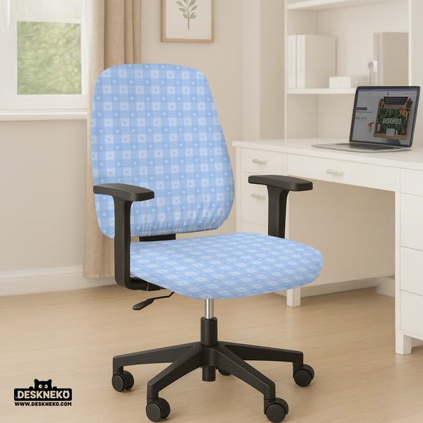 Blue Gingham Desk Chair Cover - Chair Covers - Deskneko - Desk Chair Covers