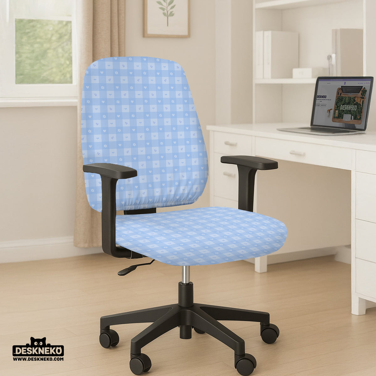 Blue gingham desk chair cover