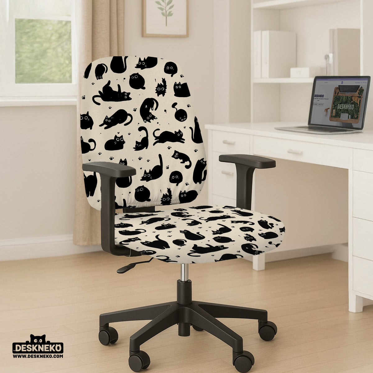 Black cat desk chair cover