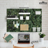 Botanical cat desk pegboard organizer, forest green workspace storage