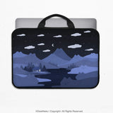 Whimisical blue cat mountains laptop sleeve & bag