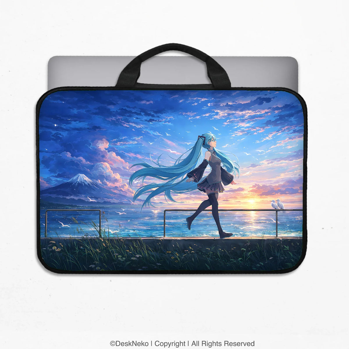 Blue anime laptop sleeve with handle