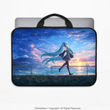 Blue anime laptop sleeve with handle