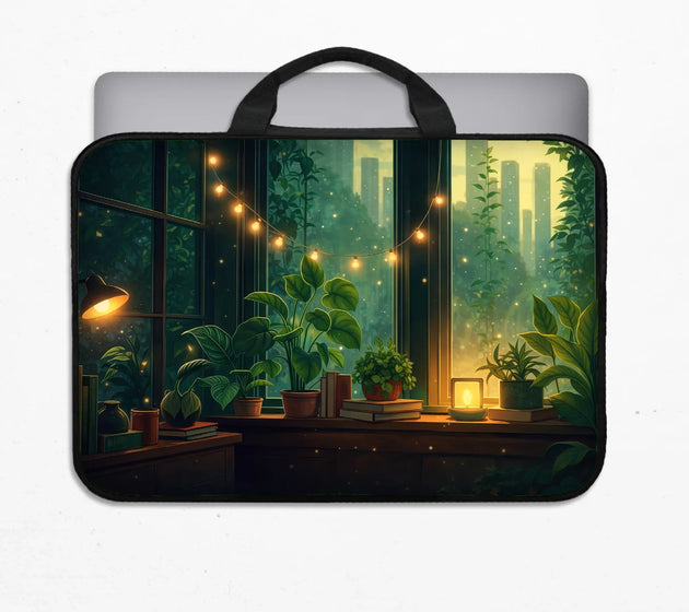 Cozy green window laptop sleeve & bag