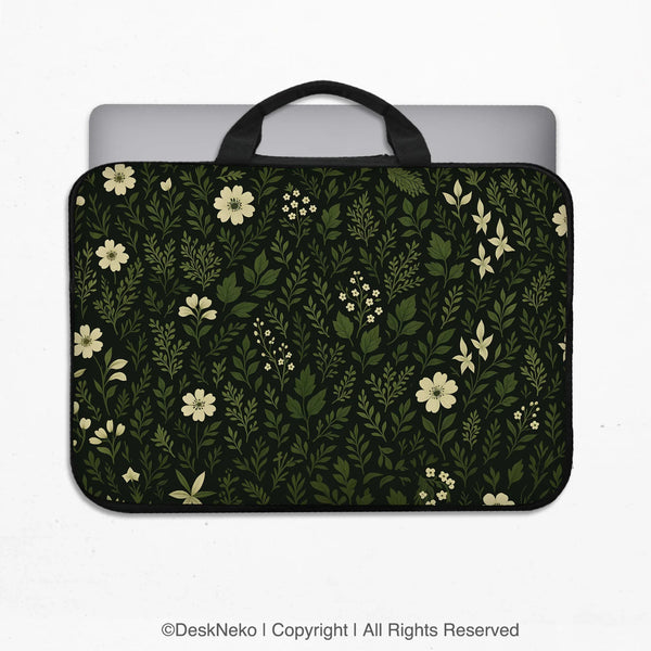 Dark Green Botanical Laptop Sleeve - Deskneko
