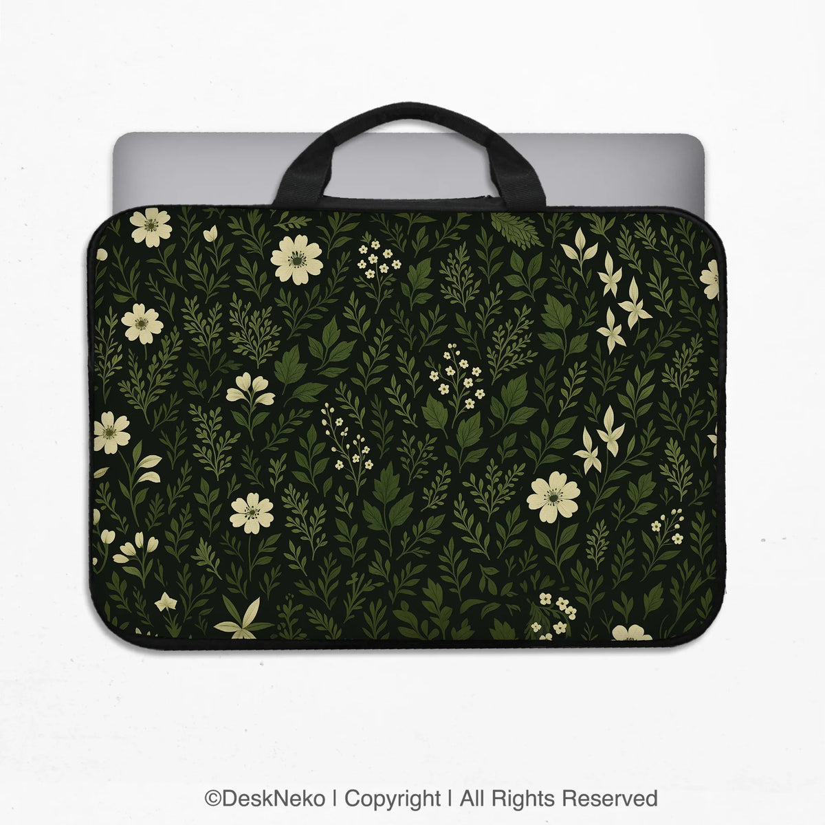 Dark green botanical laptop sleeve
