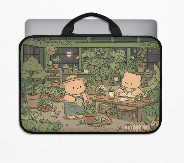 Kawaii bear laptop sleeve & bag cute cottagecore greenhouse case