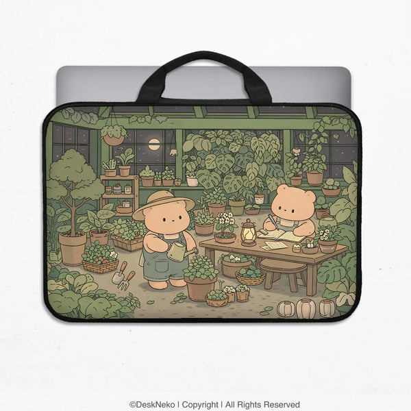 Kawaii Bear Laptop Sleeve & Bag Cute Cottagecore Greenhouse Case - Deskneko