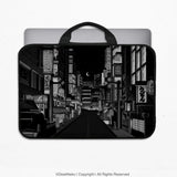 Tokyo night pixel laptop sleeve & bag – monochrome cyberpunk case