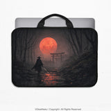 Samurai red moon laptop sleeve & bag with handle and shoulder strap