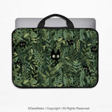 Botanical cat laptop sleeve & bag, forest green aesthetic case