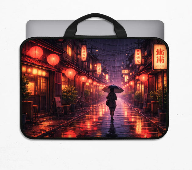 Lofi anime laptop sleeve & bag japanese rainy street aesthetic