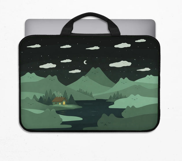 Green cat mountains laptop sleeve & bag