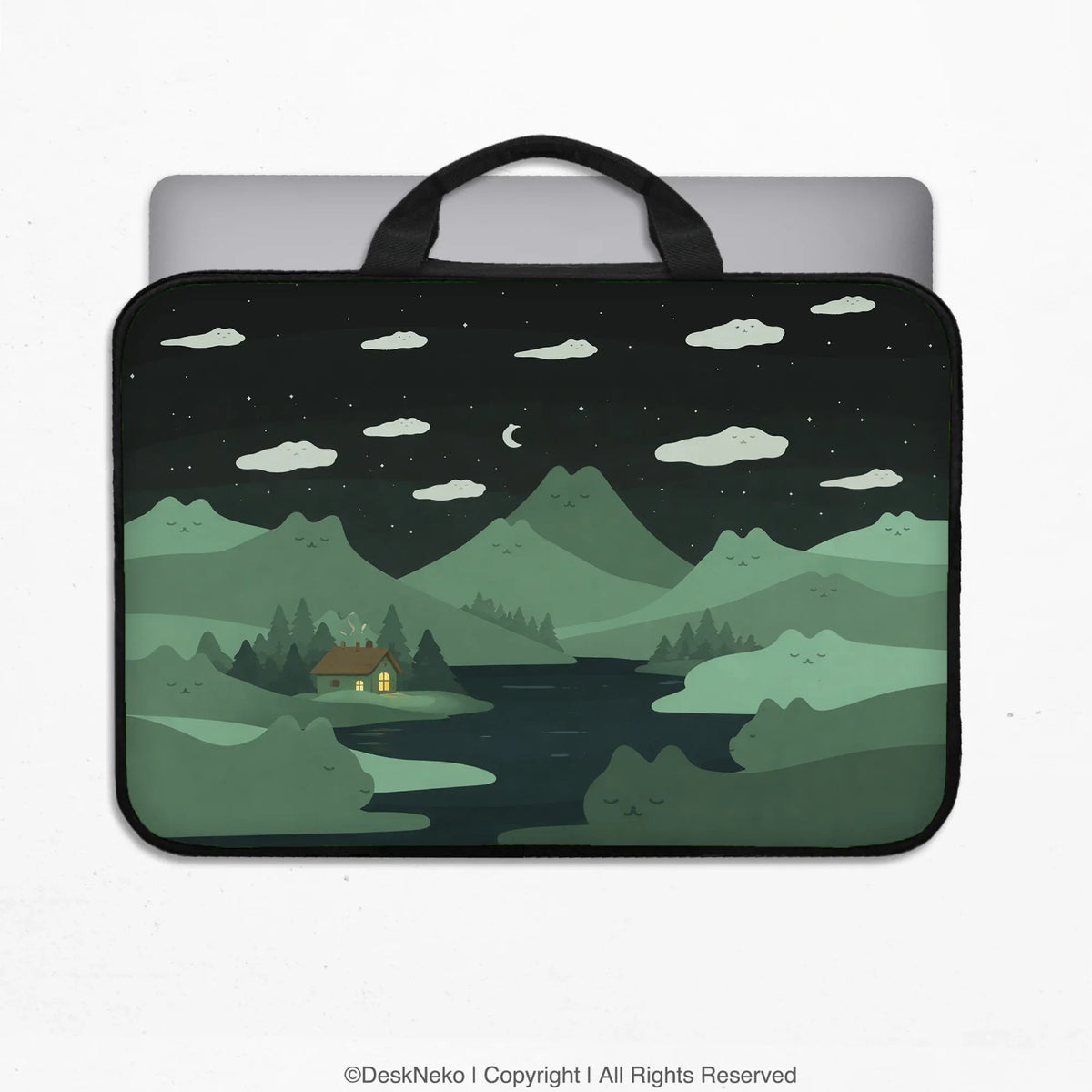 Green cat mountains laptop sleeve & bag