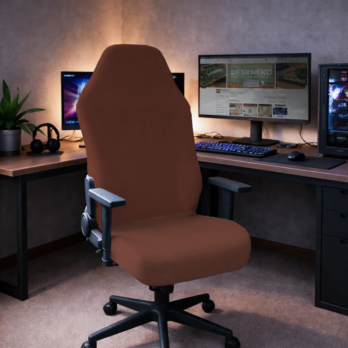 Mahogany brown desk chair cover