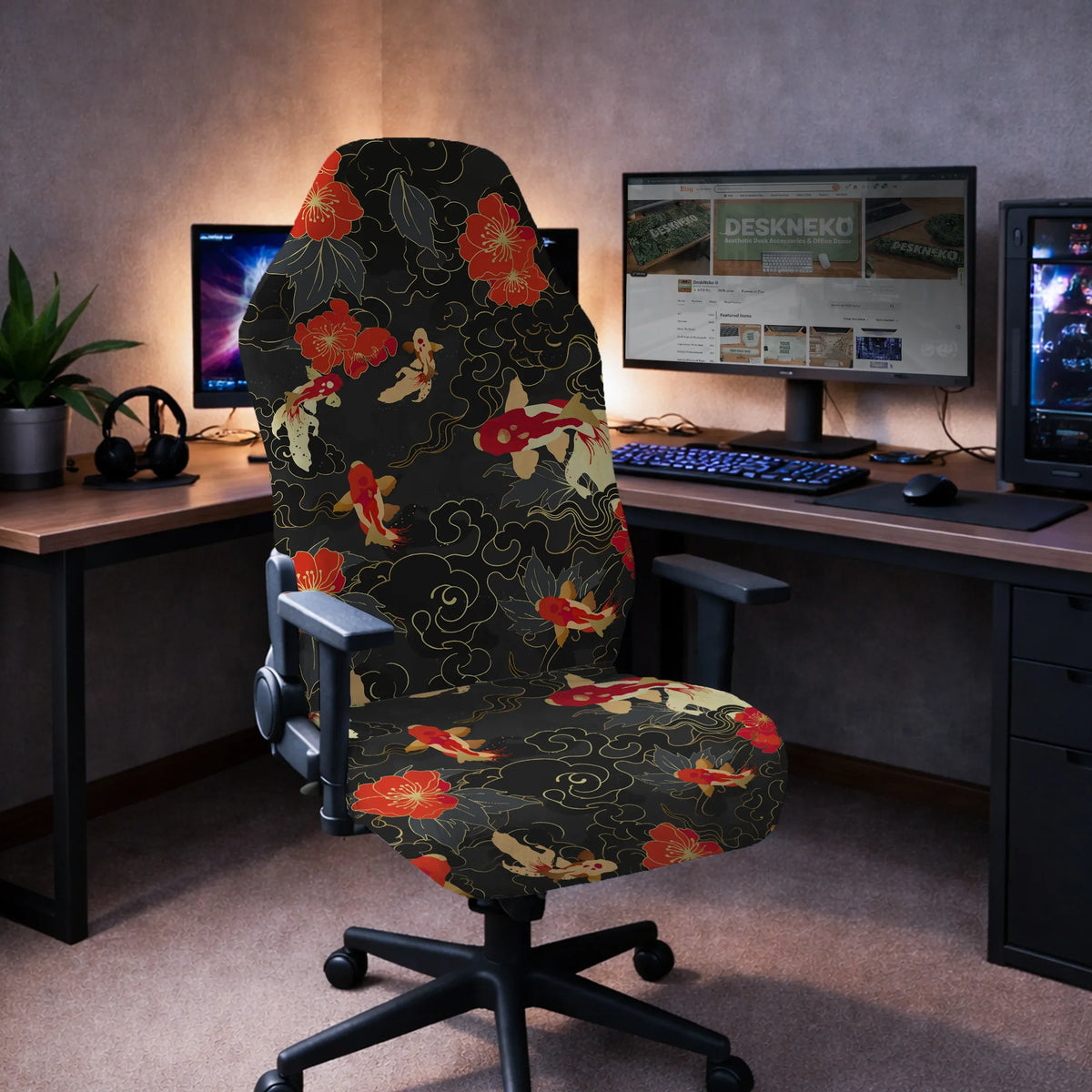 Japanese koi office chair cover