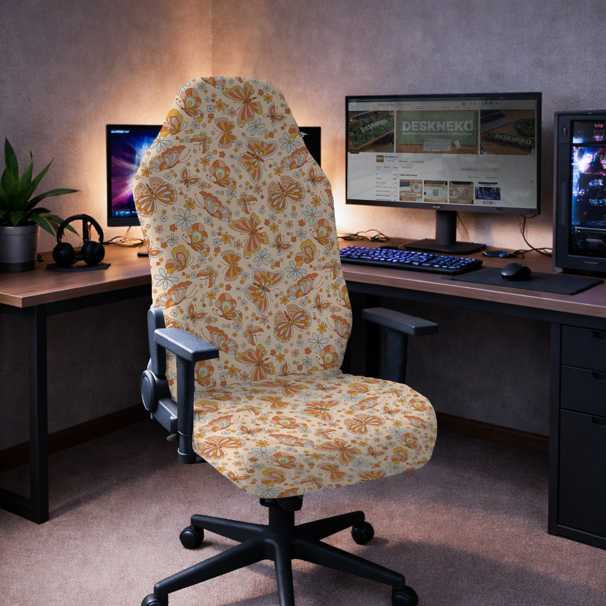 Retro Butterfly Desk Chair Cover - Chair Covers - Deskneko - Desk Chair Covers