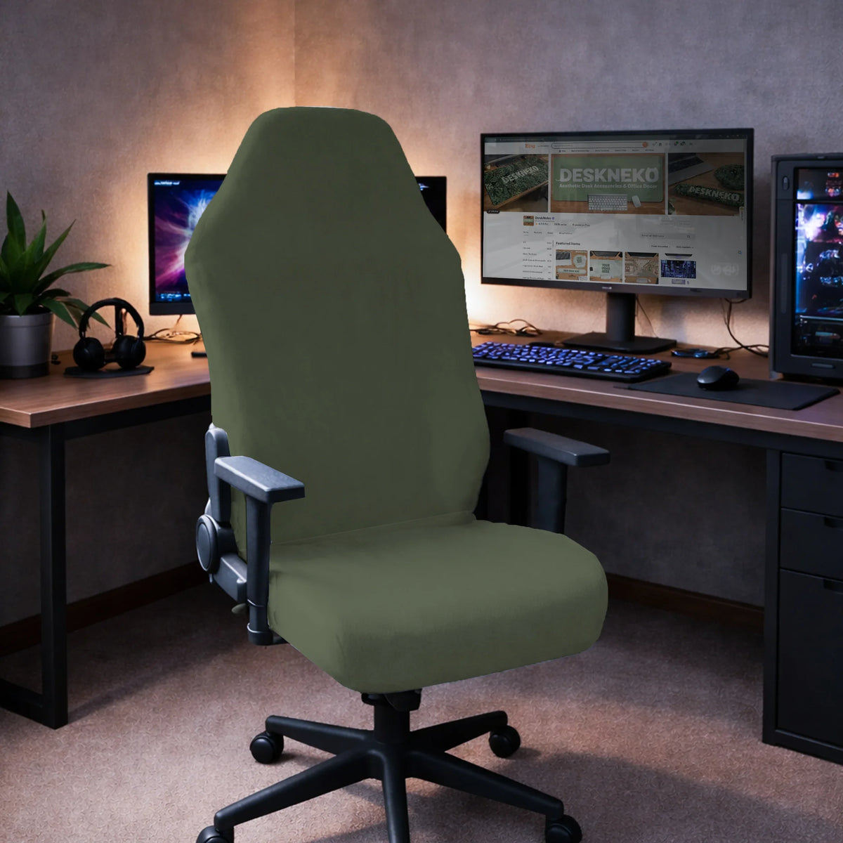 Warm forest green office chair cover