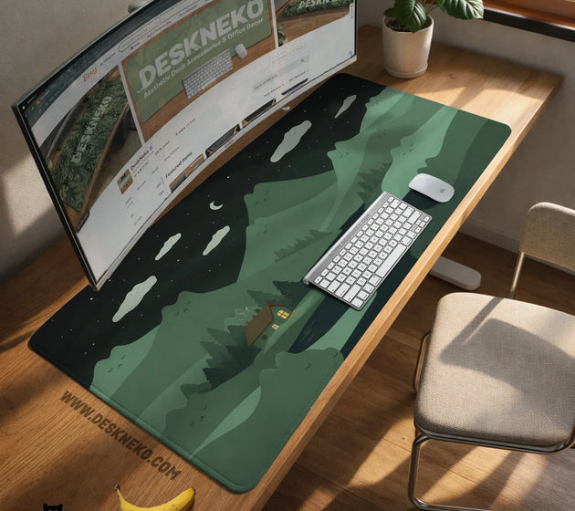 Night forest cats landscape desk mat mousepad XXL