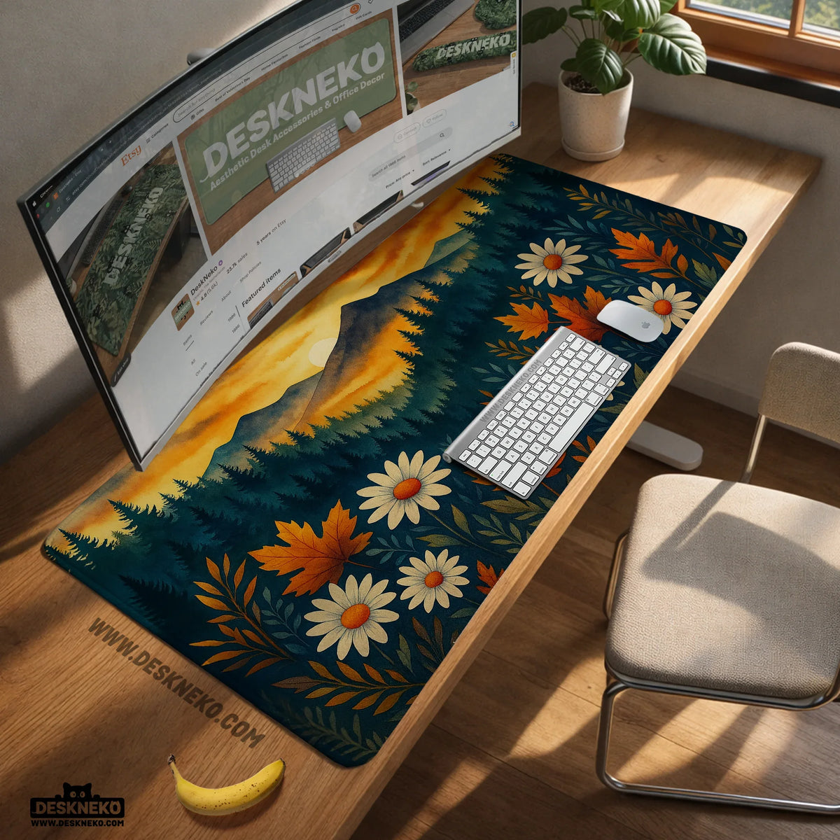 Sunset Forest Mountain Desk Mat - Deskneko