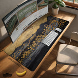 Black gold abstract mountain desk mat & mousepad