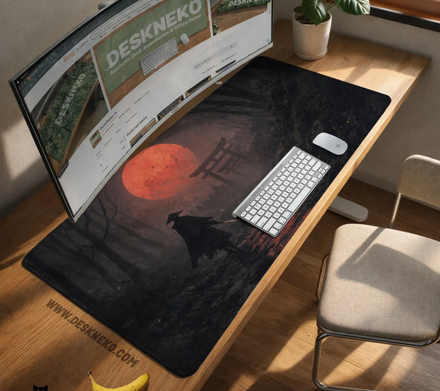 Samurai red moon desk mat mousepad