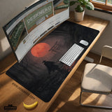 Samurai red moon desk mat mousepad