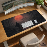 Samurai red moon desk mat mousepad