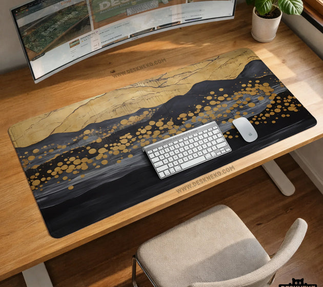 Black gold abstract mountain desk mat & mousepad