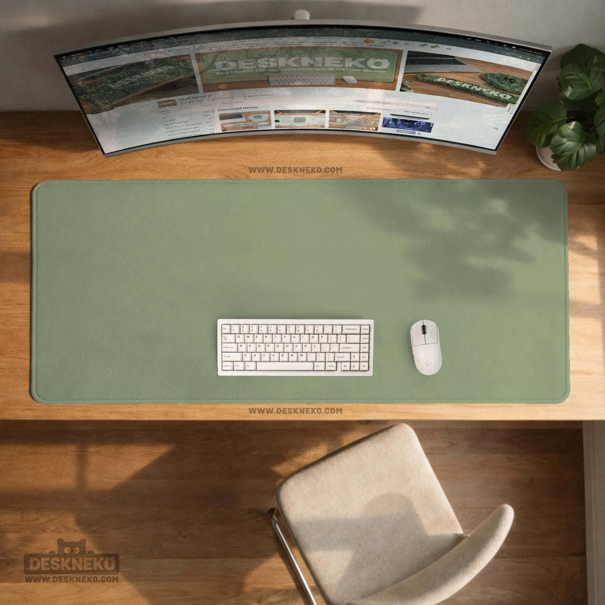 Sage green desk mat XXL extended mousepad for office and gaming