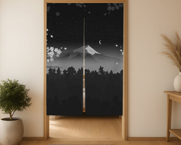 Black mount fuji noren curtain