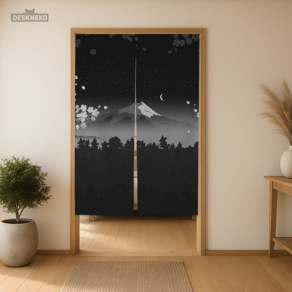 Black Mount Fuji Noren Curtain - Noren Door Curtain - Deskneko - Noren Door Curtains