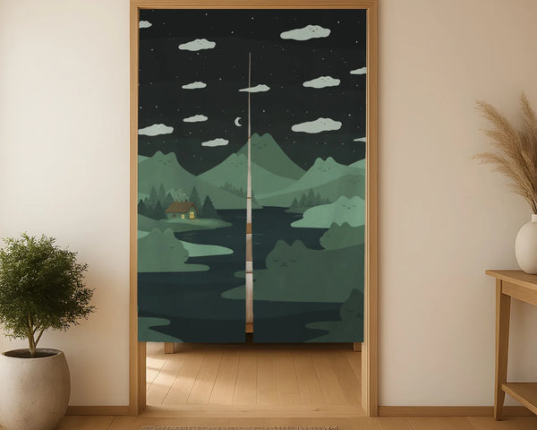 Forest green cat hills noren door curtain