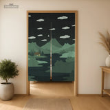 Forest green cat hills noren door curtain