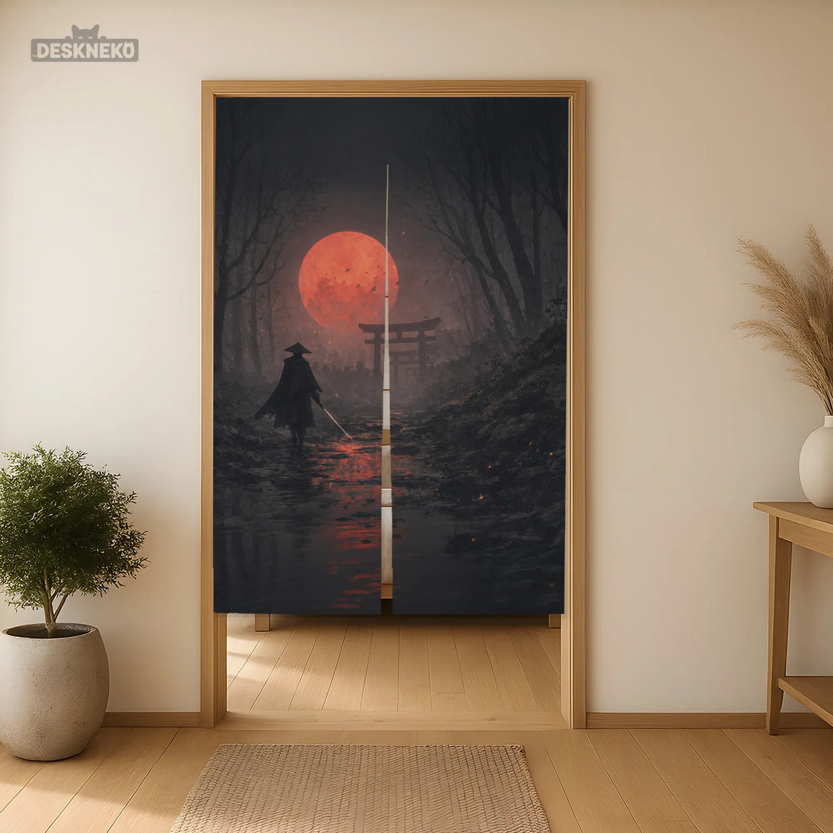 Samurai red moon noren door curtain
