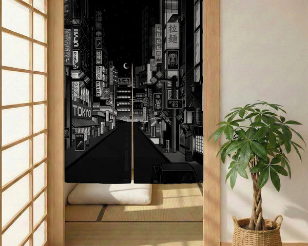 Black tokyo street noren curtain