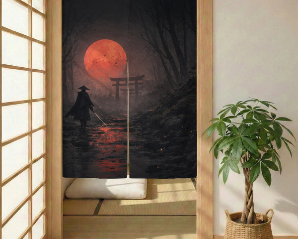 Samurai red moon noren door curtain